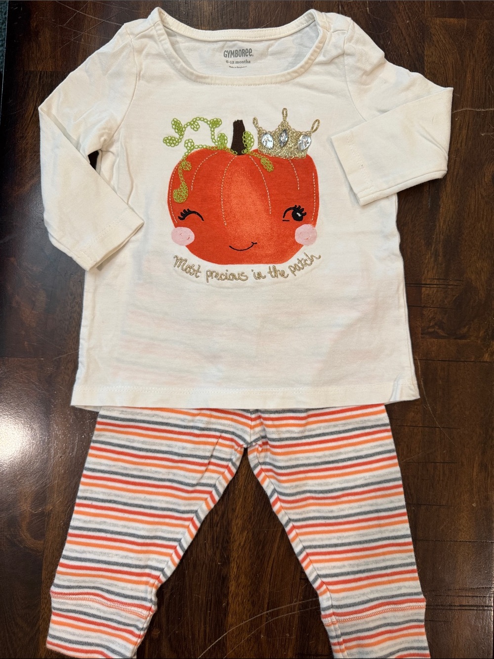 Gymboree Cream Top with Orange Pumpkin & Striped Leggings Set